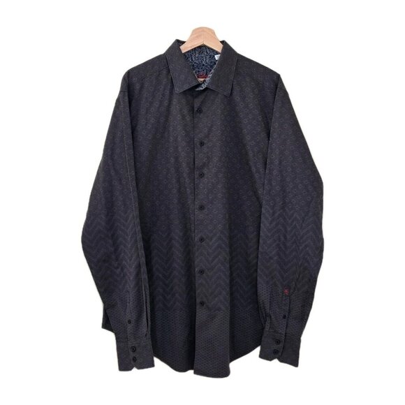 Robert Graham Shirt Mens XLT Gray Textured Flip Up Cuffs LS Embroidery Buttons - Picture 1 of 16